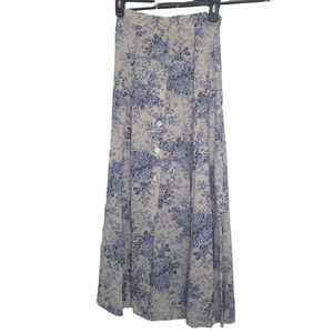 VTG Laura Ashley Blue White Floral Linen Blend Long Skirt Size 4